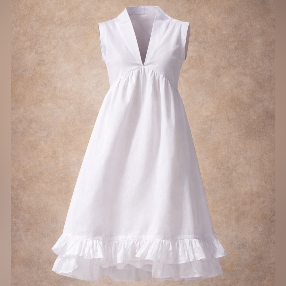 100% Linen | Facil Blanco STUNNING White Linen Dress SZ S